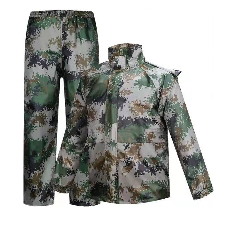 Polyester PU lined net fabric camouflage raincoat set