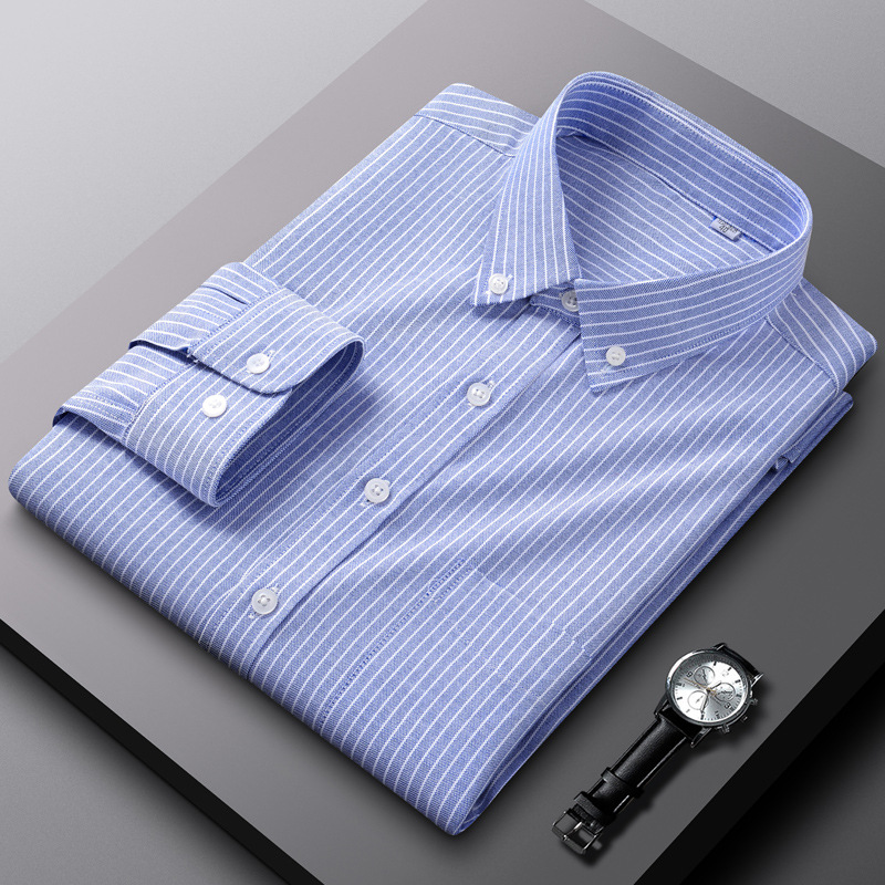 Women's Blue Stripes Long Sleeves Professional Ironing Casual Cotton Shirt