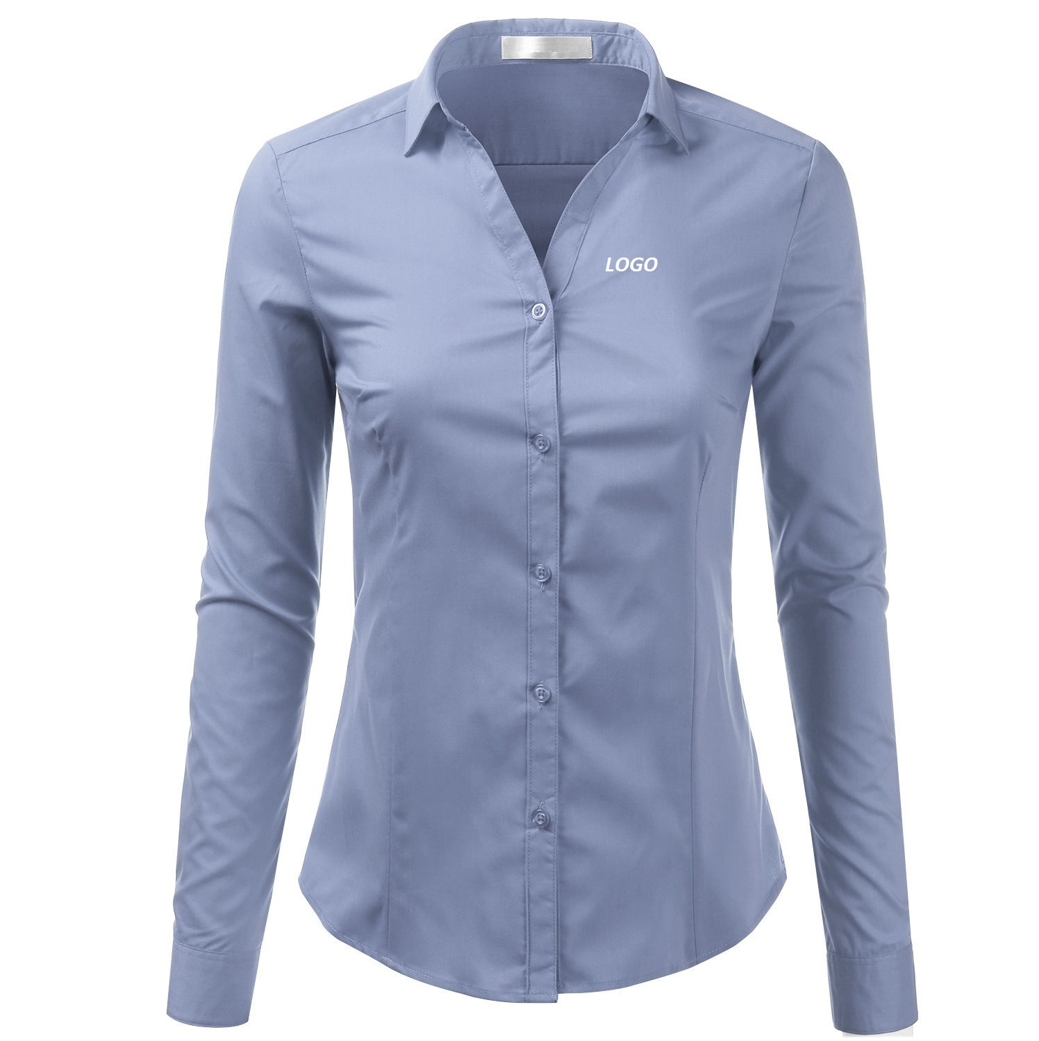 Women's Casual Shirt Long Sleeves Professional Clothing Bank Work Ready-to-Wear Blue Shirt